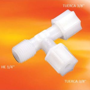 TEE 1/4" HE 2 Tuercas 1/4" x 3/8"